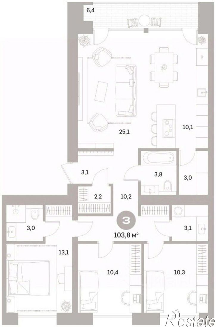 3-комн квартира в новом доме ул Пушкина, 69А,  д. 69А
