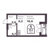 1-комн, 33 кв м, этаж 18/22 пр-кт Ленина, 19В