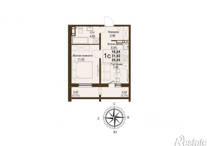 2-комн квартира в новом доме ул Мечты, 17А,  д. 17А