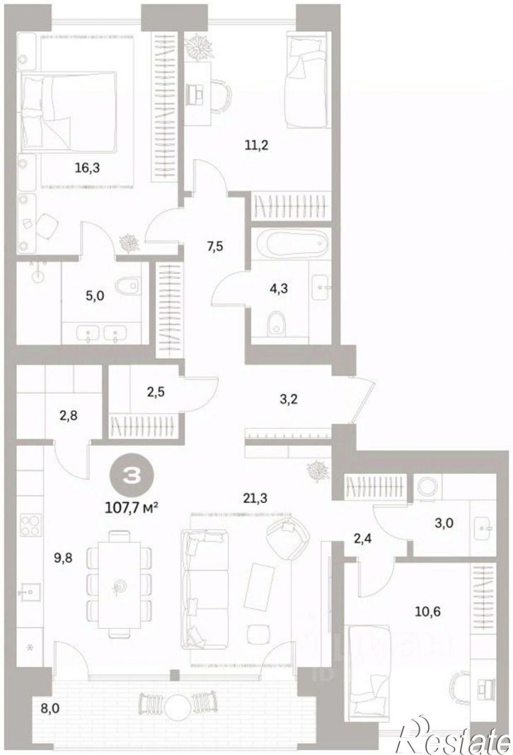 3-комн квартира в новом доме ул Пушкина, 69А,  д. 69А