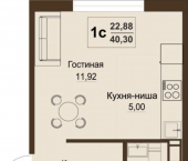 2-комн, 40 кв м, этаж 1/9 ул Мечты, 19