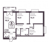 3-комн, 73 кв м, этаж 8/13 пр-кт Ленина, 19В