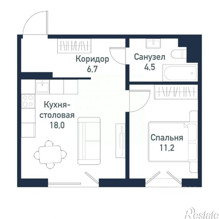 1-комн квартира в новом доме посёлок Западный