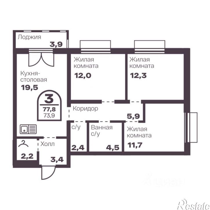 3-комн квартира в новом доме пр-кт Ленина, 19В,  д. 19В