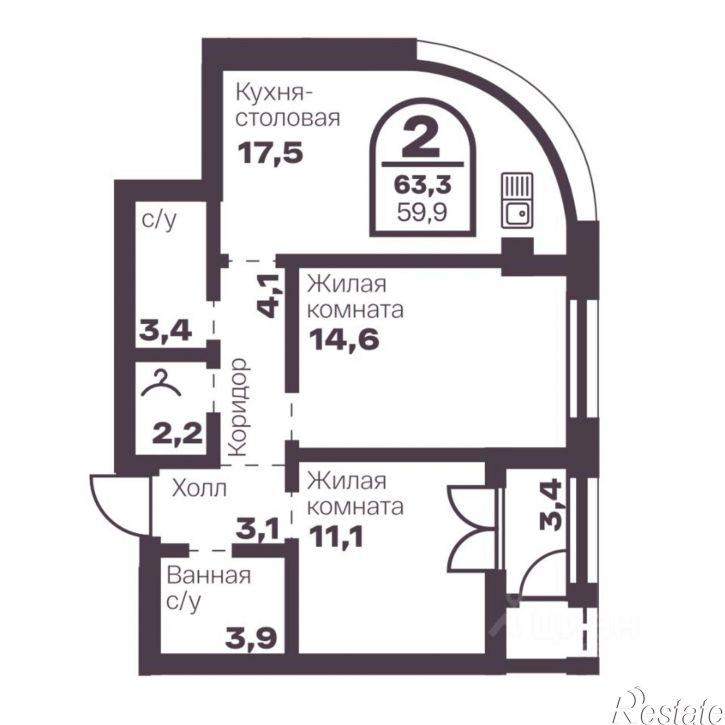 2-комн квартира в новом доме пр-кт Ленина, 19В,  д. 19В