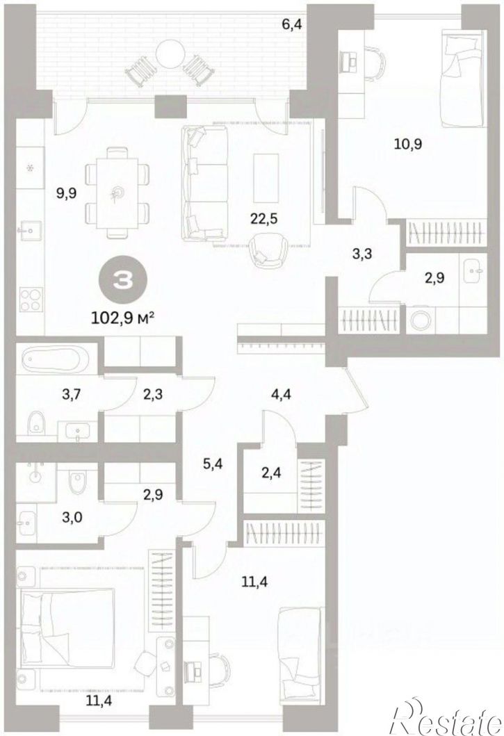 3-комн квартира в новом доме ул Пушкина, 69А,  д. 69А