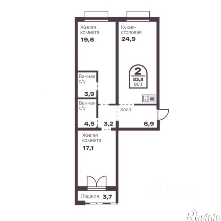 2-комн квартира в новом доме пр-кт Ленина, 19В,  д. 19В