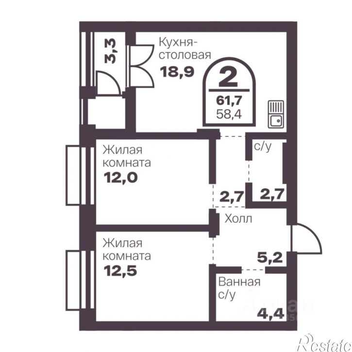 2-комн квартира в новом доме пр-кт Ленина, 19В,  д. 19В