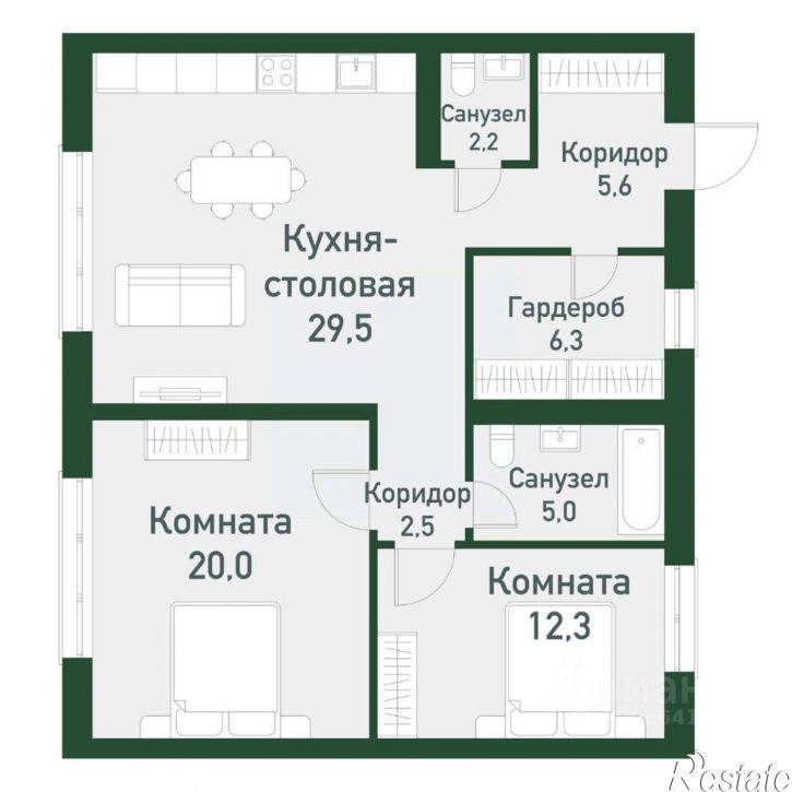 2-комн квартира в новом доме посёлок Западный, микрорайон Привилегия