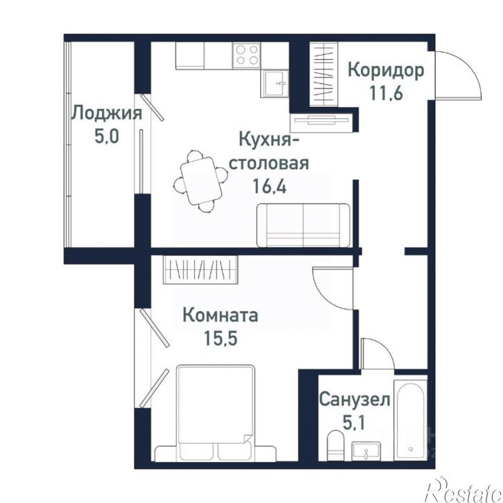 1-комн квартира в новом доме посёлок Западный