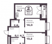 2-комн, 63 кв м, этаж 6/22 пр-кт Ленина, 19В