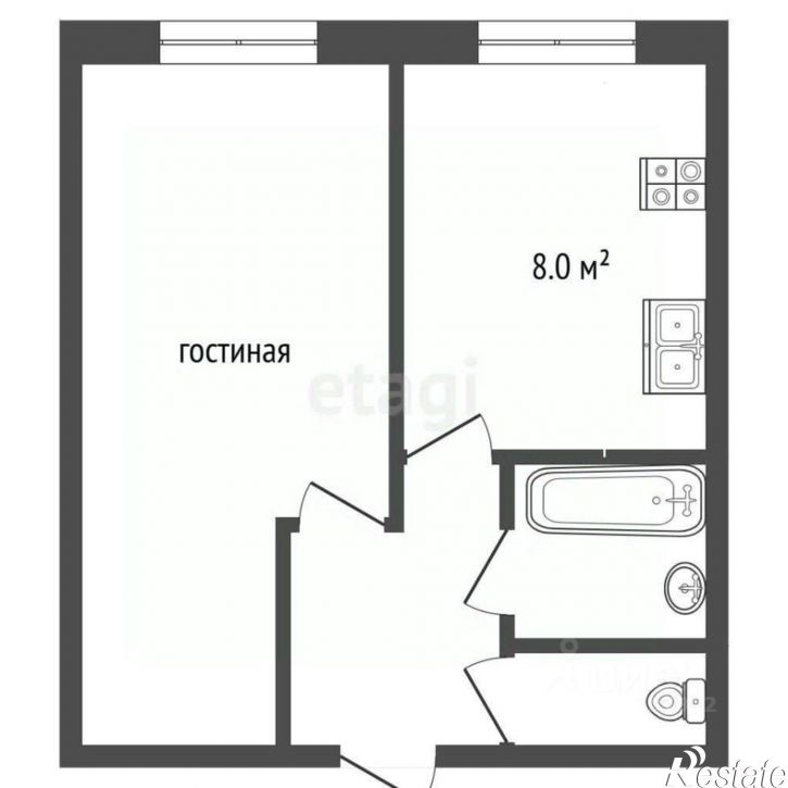1-комн квартира ул Калинина, 13,  д. 13