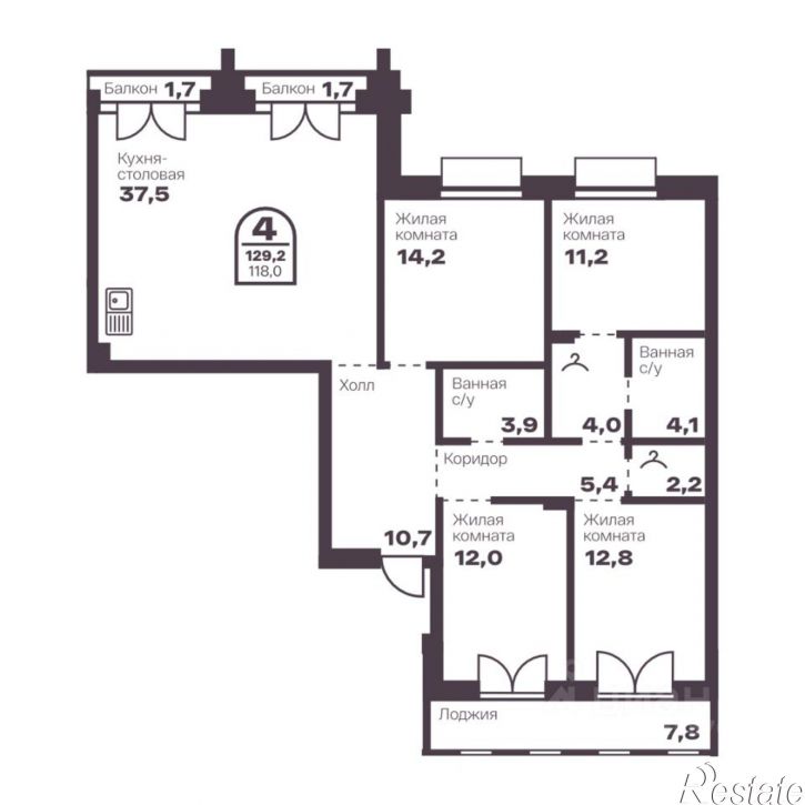 4-комн квартира в новом доме пр-кт Ленина, 19В,  д. 19В