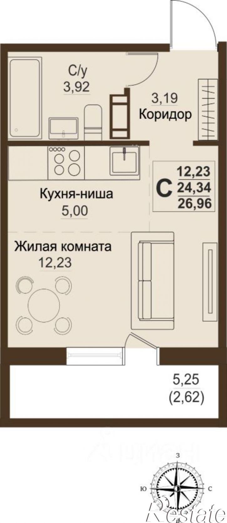 1-комн квартира в новом доме посёлок Пригородный