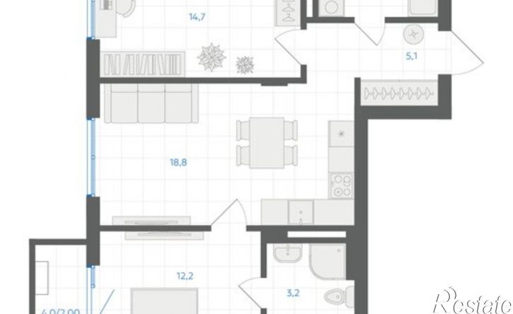2-комн квартира в новом доме 29-й микрорайон, ЖК Клевер