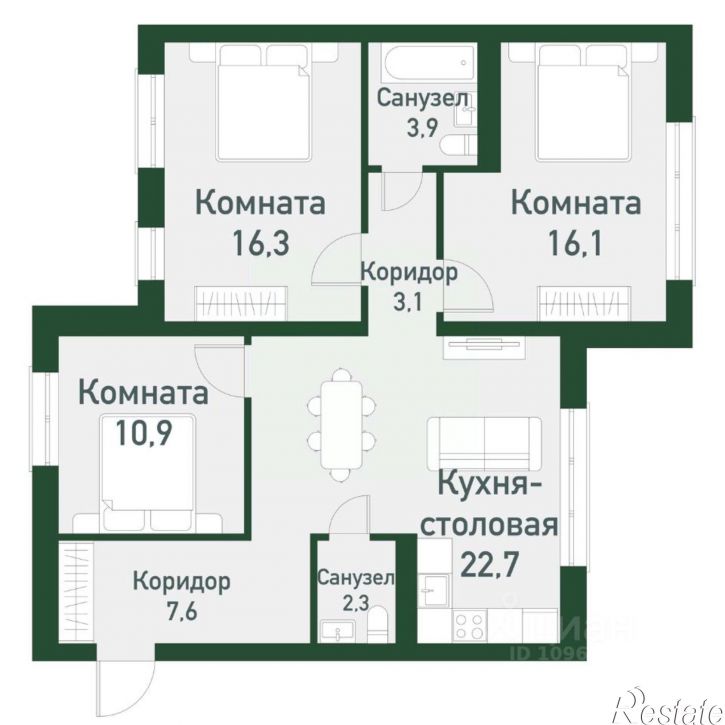 3-комн квартира в новом доме посёлок Западный, микрорайон Привилегия