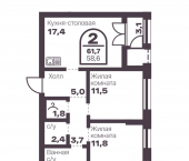 2-комн, 58 кв м, этаж 3/9 пр-кт Ленина, 19В