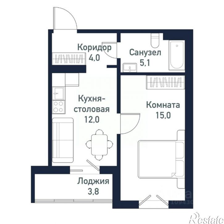 1-комн квартира в новом доме посёлок Западный