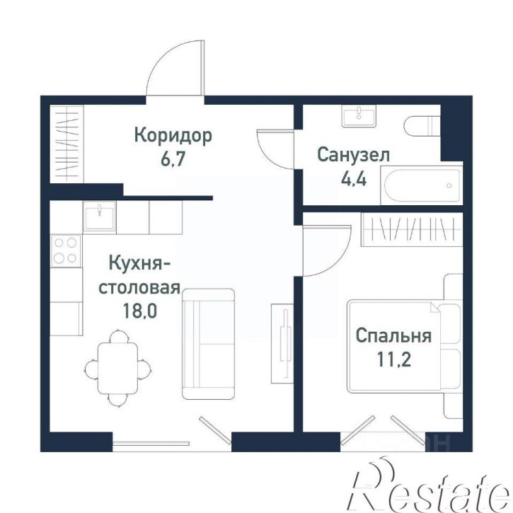 1-комн квартира в новом доме посёлок Западный