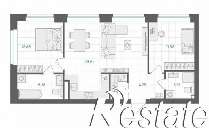2-комн квартира в новом доме Каслинская улица, 62Б,  д. 62Б