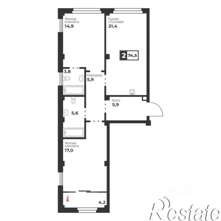 2-комн квартира в новом доме улица Братьев Кашириных, 82/1,  д. 82/1