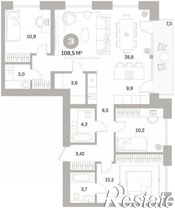3-комн квартира в новом доме улица Пушкина, 69А,  д. 69А