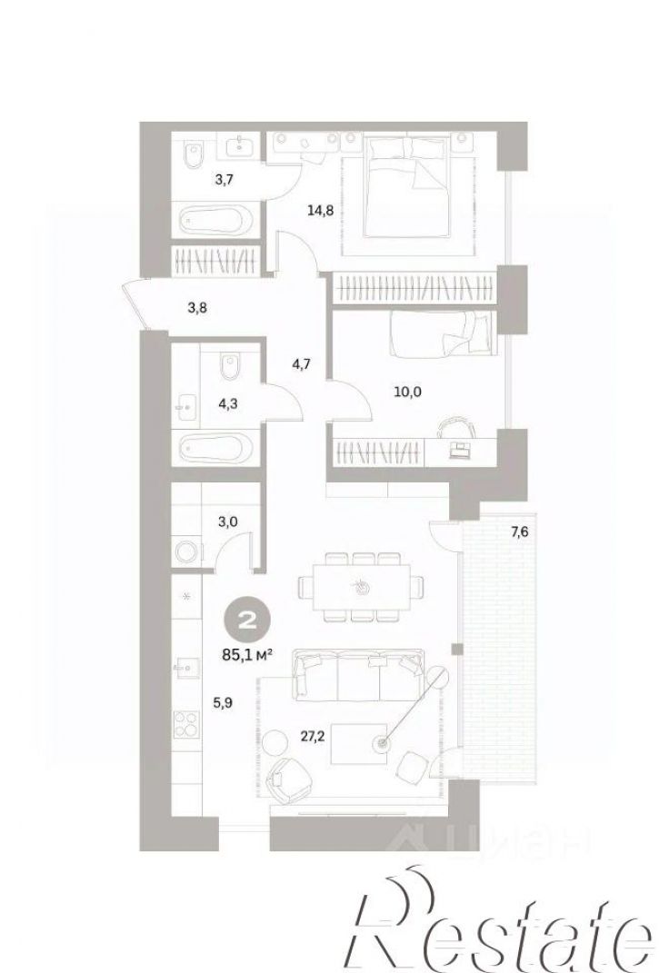 2-комн квартира в новом доме улица Пушкина, 69А,  д. 69А