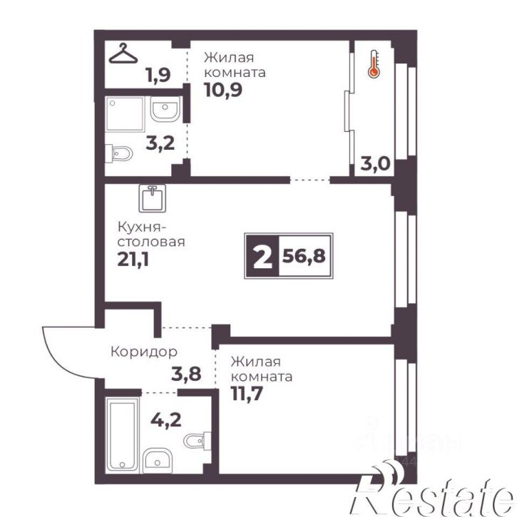 2-комн квартира в новом доме улица Братьев Кашириных, 82/1,  д. 82/1