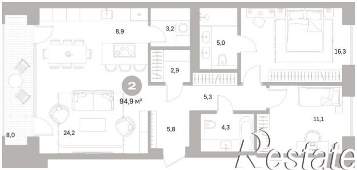 2-комн квартира в новом доме Плеханова, 22
