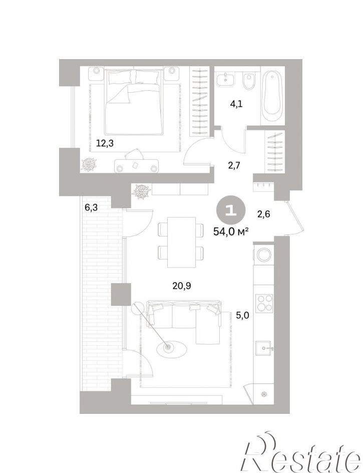 1-комн квартира в новом доме Плеханова, 22