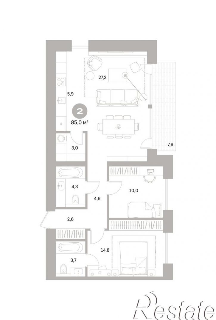 2-комн квартира в новом доме Плеханова, 22