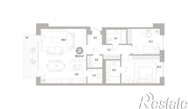 2-комн квартира в новом доме Плеханова, 22