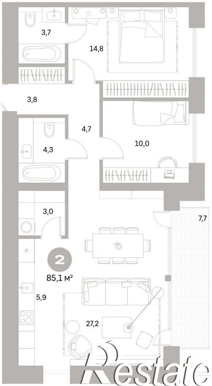 2-комн квартира в новом доме Плеханова, 22