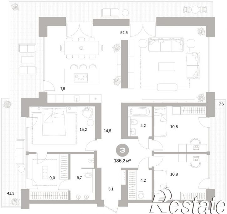 3-комн квартира в новом доме Плеханова, 22