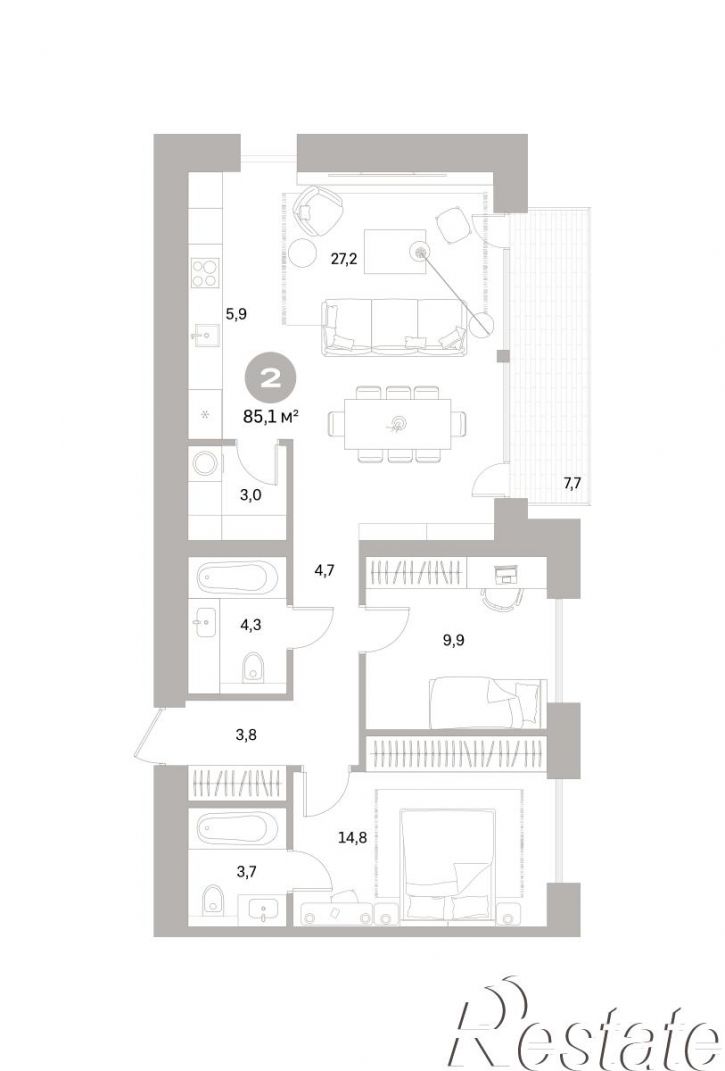 2-комн квартира в новом доме Плеханова, 22