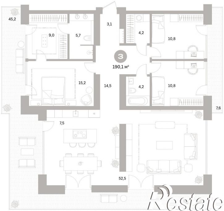 3-комн квартира в новом доме Плеханова, 22
