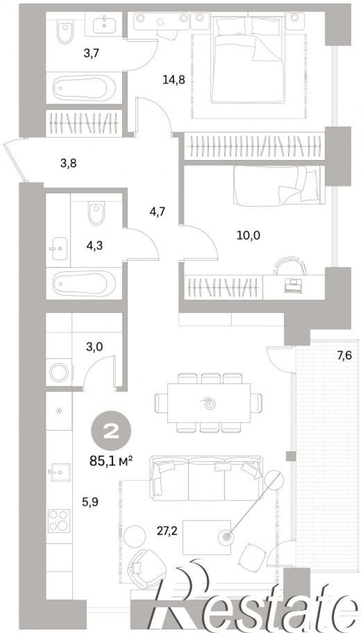 2-комн квартира в новом доме Плеханова, 22