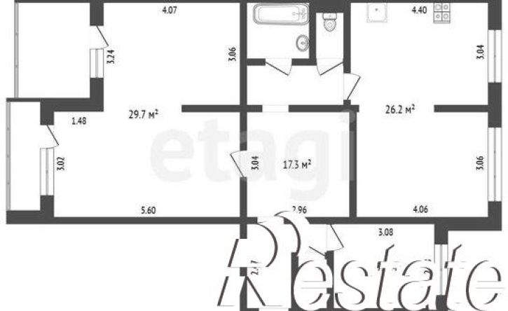 4-комн квартира улица Косарева, 52Б,  д. 52Б